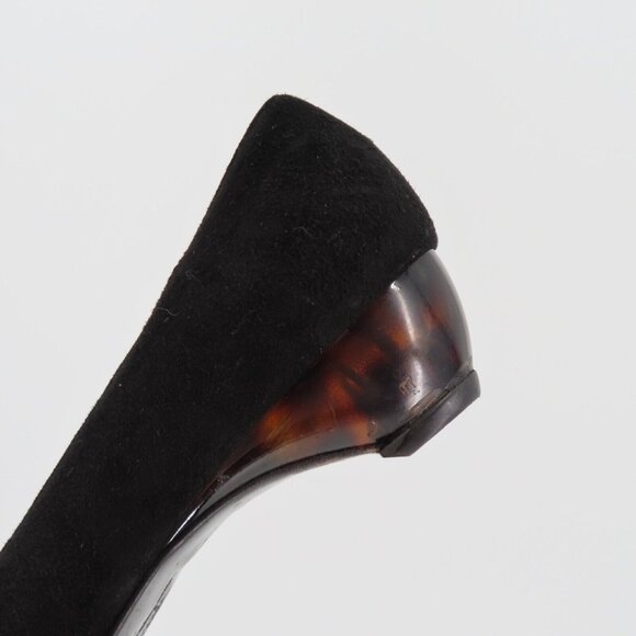 Salvatore Ferragamo 7.5 B Black Suede Tortoise Shell Design Heel Round Toe Italy - Picture 8 of 16